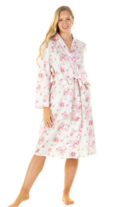 Sue Marks 100% Luxury Combed Cotton Roses Woven Wrap Robe